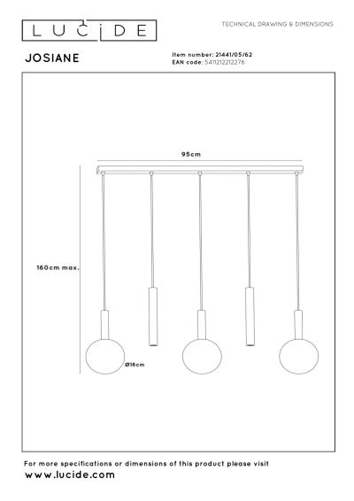 Lucide JOSIANE - Pendant light - 3xG9 - Amber - Vibes